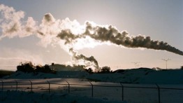 Photo by David Black. Monsanto phosphate plant and slag pour site near Soda Springs, Idaho.